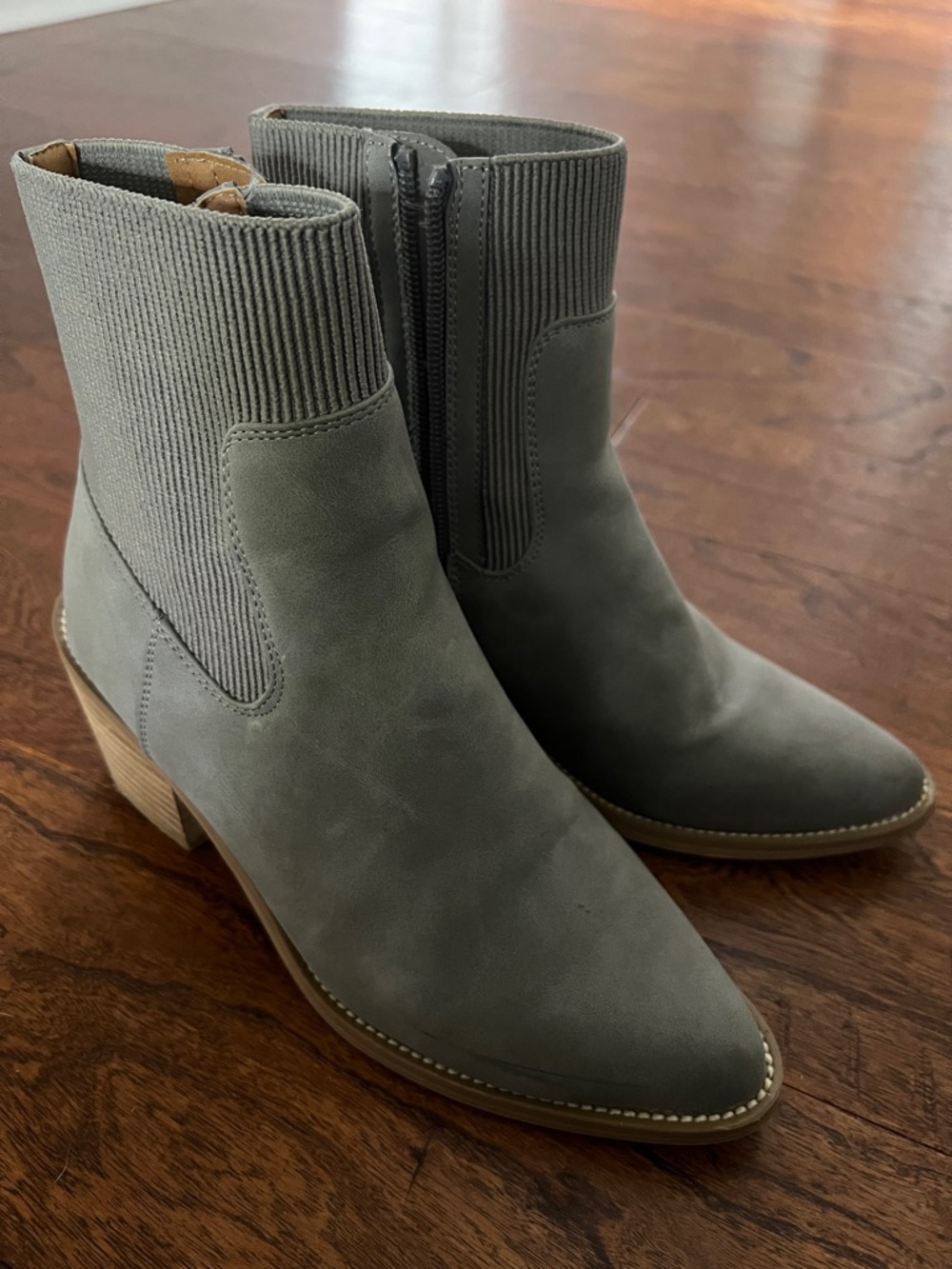 Dolce Vita Gray Suede Ankle Booties with Rib-Knit Shaft